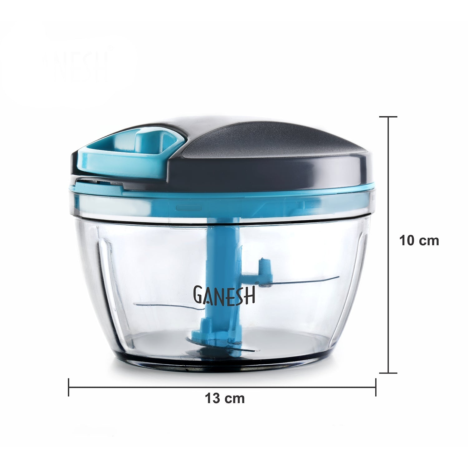 470 ml Wonder Chopper by Ganesh, grey, different angles and details. 470 ml Wonder Chopper by Ganesh, grey, different angles and details.